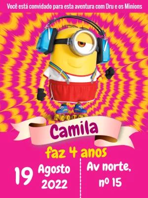 Convite de Aniversário Minions para Editar Online