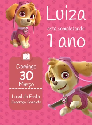 Convite de Aniversário Skye Patrulha Canina para Editar Online