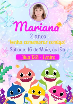 Convite Baby Shark com Foto da Família Tubarão para Editar