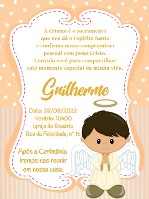 Convite de Crisma Anjinho Menino para Editar Online