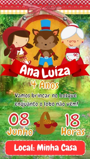 Convite de Aniversário Chapeuzinho Vermelho para Editar Online