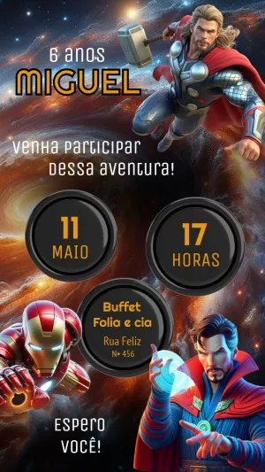 Invitación de cumpleaños Los Vengadores – Estático – Felicity Artes