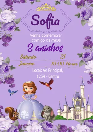 Convite de Aniversário Princesa Sofia para Editar Online