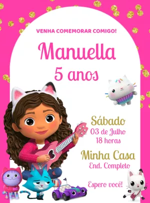 Convite Aniversário Casa Mágica da Gabby para Editar Online