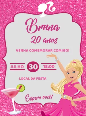 Convite de Aniversário Barbie Editável Online para Imprimir
