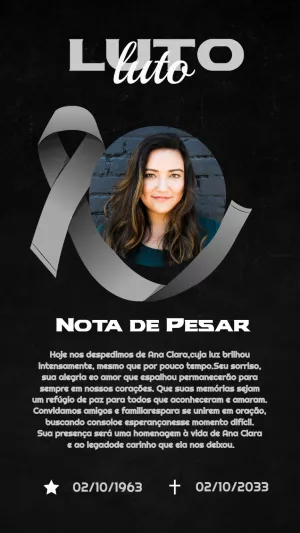 Nota de Falecimento com Foto para Editar Online