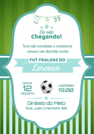 Convite Chá de Fraldas Futebol para Editar Online