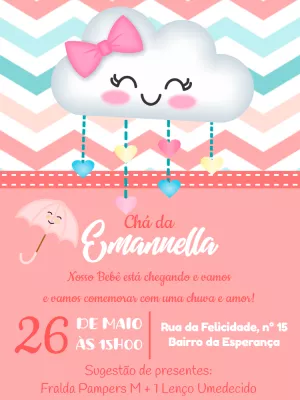 Convite Chá de Fraldas Chuva de Amor para Editar Online