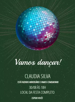 Convite Aniversário Disco Danceteria para Editar Online