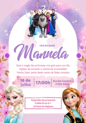 Convite Chá de Bebê Frozen com Personagens para Editar Online