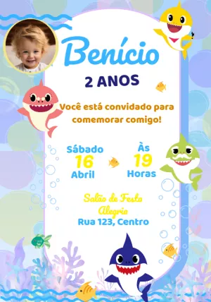 鲨鱼宝宝生日邀请函 – 静态 – Convites e Artes Digitais