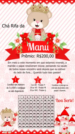 Convite Chá Rifa Ursinha Princesa para Editar Online