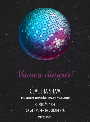 Convite de Aniversário Danceteria Disco para Editar Online