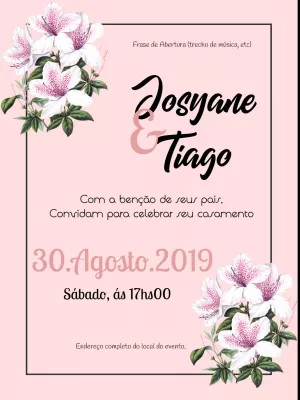 Convite de Casamento Floral Rosa para Editar Online