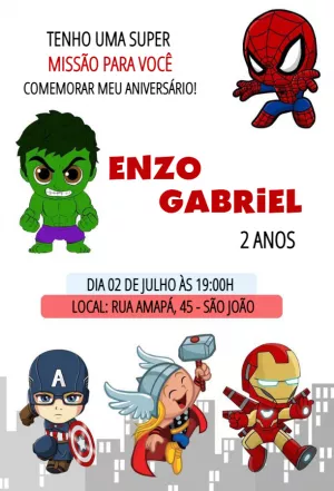 Convite Aniversário Vingadores Cute para Editar Online