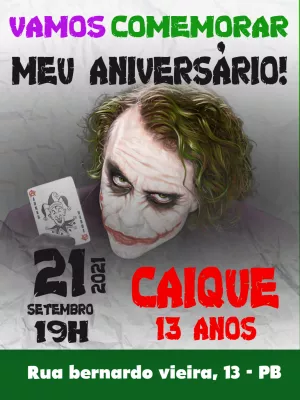 Convite de Aniversário Coringa para Editar e Imprimir