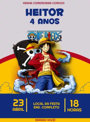 Convite de Aniversário One Piece com Luffy para Editar Online