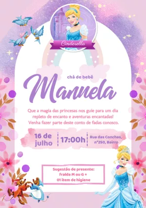 Convite Chá de Bebê Cinderela Princesa para Editar Online