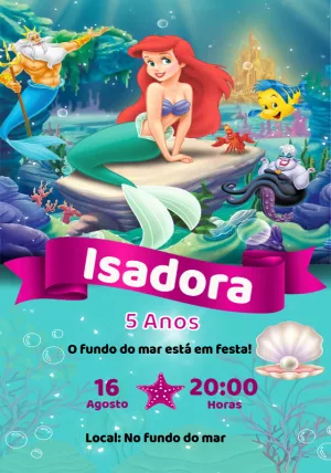 Invitación de cumpleaños La Sirenita – Estático – Convites Personalizados
