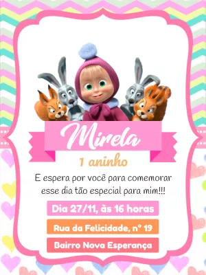 Convite de Aniversário Masha e o Urso para Editar Online