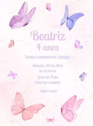 Convite de Aniversário Borboletas para Editar Online