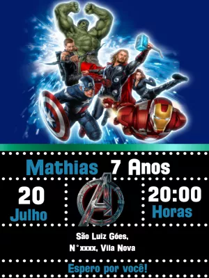 Convite Vingadores Editável Online para Festa de Aniversário