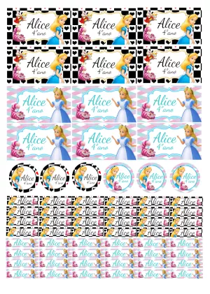Kit de Etiquetas Escolares Alice no País das Maravilhas para Editar