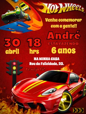 Convite de Aniversário Hot Wheels para Editar Online