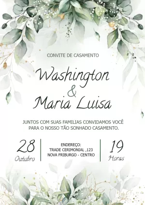 Convite de Casamento Folhagens Verdes para Editar Online