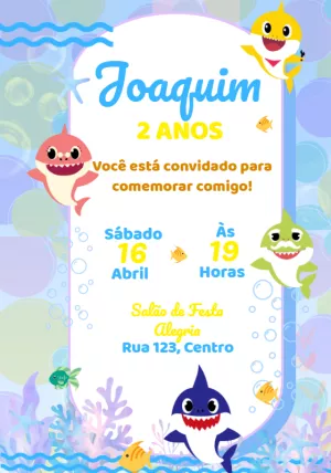 Convite Aniversário Baby Shark para Editar Online e Imprimir