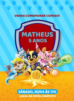 Convite Aniversário Patrulha Canina Heróis para Editar Online
