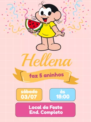 Convite de Aniversário Magali Turma da Mônica para Editar