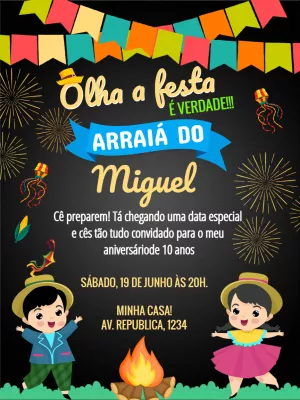 Convite Aniversário Festa Junina Caipira para Editar Online