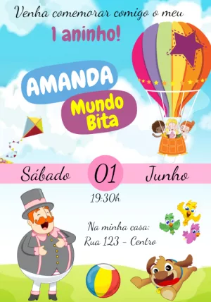 Convite Aniversário Mundo Bita com Personagens para Editar