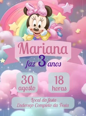 Convite de Aniversário Minnie Baby Rosa para Editar Online