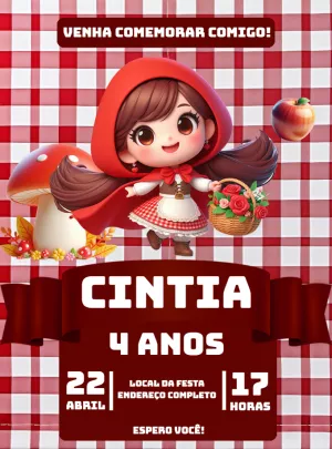 Convite de Aniversário Chapéuzinho Vermelho para Editar