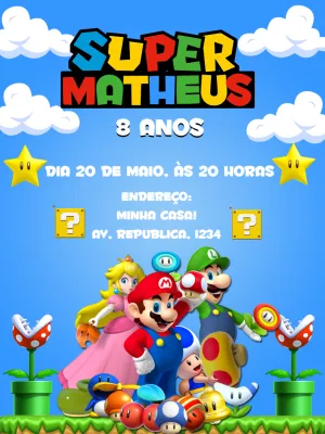 Convite de Aniversário Super Mario Bros para Editar Online