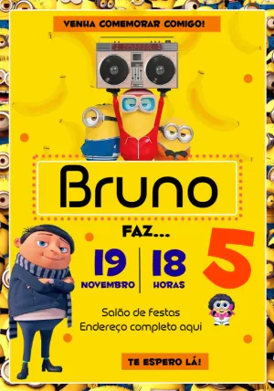 Convite de Aniversário Minions Divertido para Editar Online