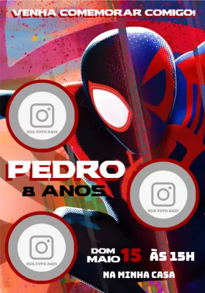 Convite Aniversário Homem Aranha Aranhaverso com Foto para Editar