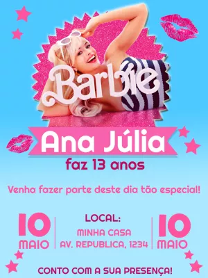 Convite Aniversário Barbie Filme para Editar Online