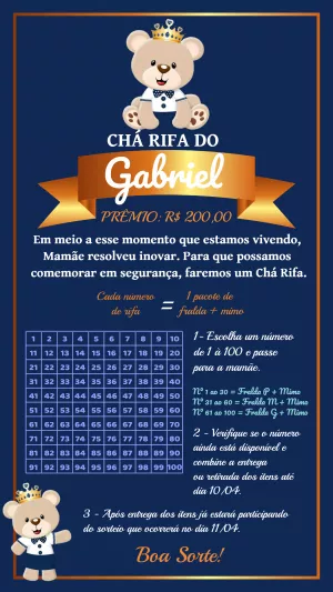 Convite Chá Rifa Ursinho Príncipe para Editar Online