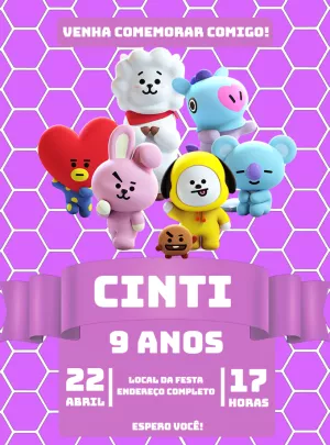 Convite de Aniversário BT21 com Personagens para Editar Online