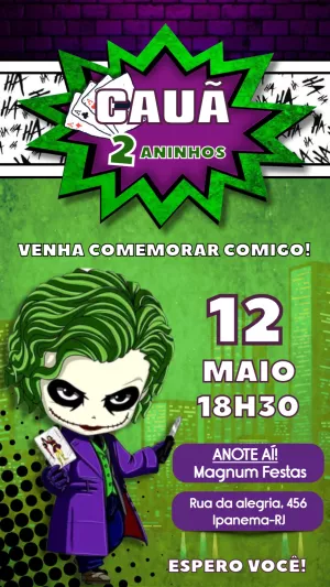 Convite de Aniversário Tema Coringa Editável Online
