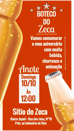 Convite de Aniversário Boteco com Cerveja para Editar Online