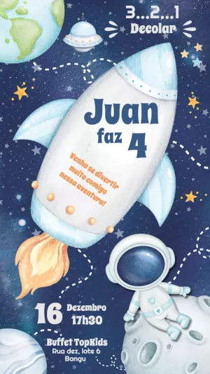 Convite de Aniversário Astronauta no Espaço para Editar Online