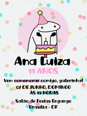 Convite de Aniversário Flork Meme Segurando Bolo para Editar