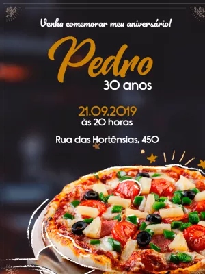 Convite de Aniversário Tema Pizza para Editar Online