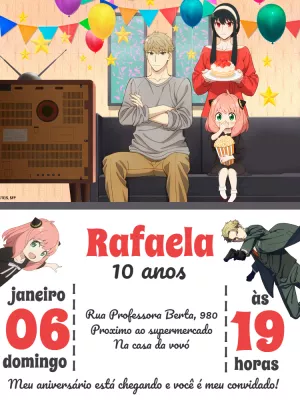 Convite de Aniversário Spy x Family com Anya para Editar Online