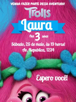 Convite de Aniversário Trolls para Editar Online