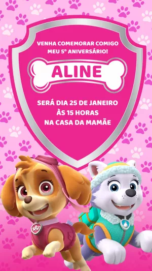 Convite Aniversário Patrulha Canina Menina para Editar Online